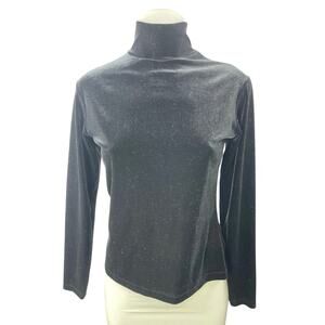 Olivine Women's Black Velvet Velour Turtleneck Long Sleeve Shirt Sweater Top S